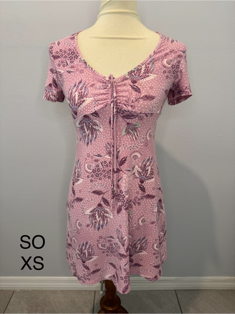SO Pink Floral Tie-Front Mini Dress